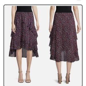 Joie high low skirt, size 12 work casual midi red black